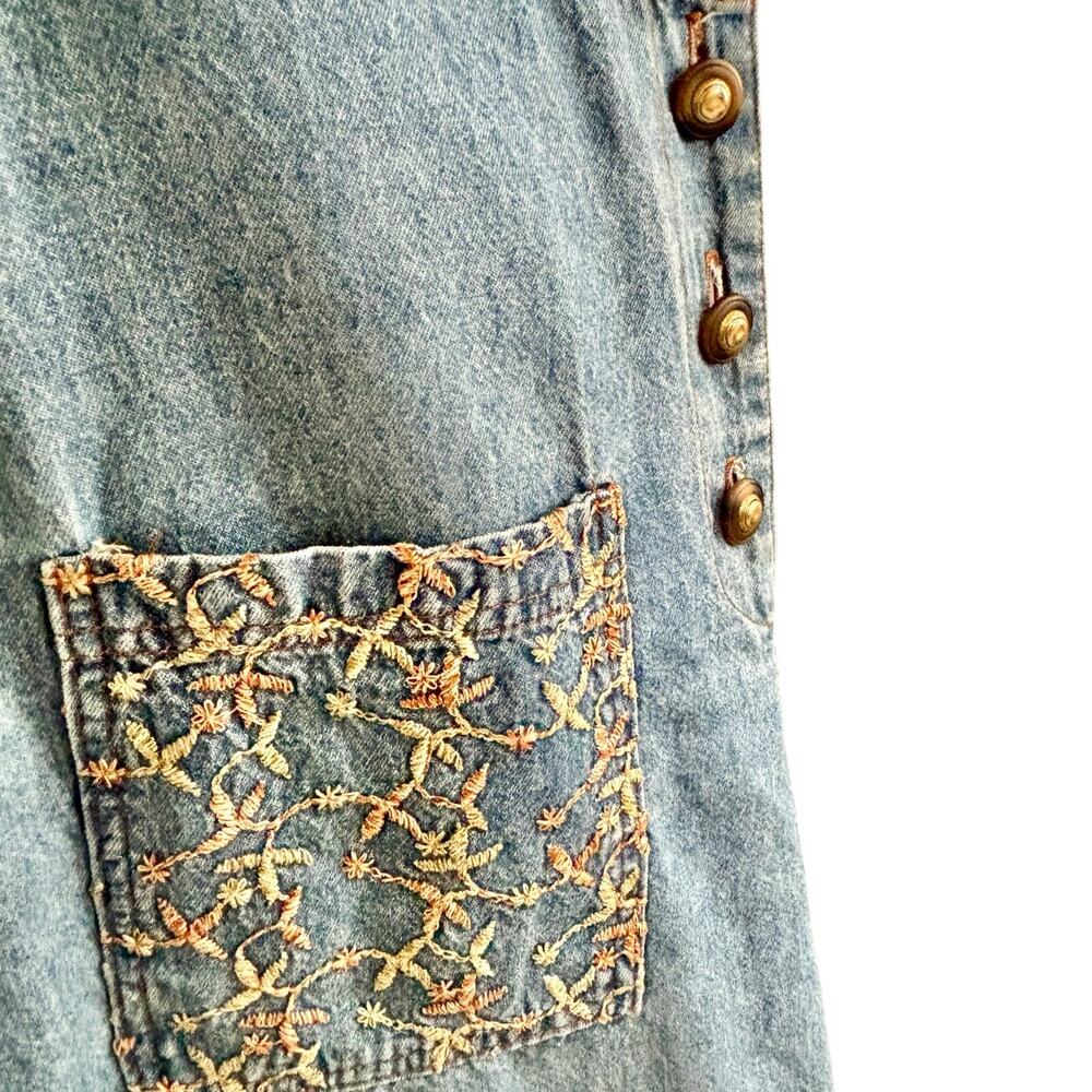 VTG 90s Denim Prairie Dress Trad Wife Alexandra Lee Embroidered Cottagecore Farm - Picture 5 of 8